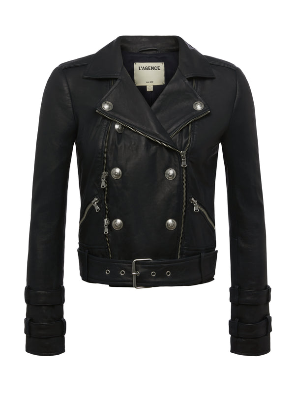 L'AGENCE Billie Belted Leather Jacket In Midnight