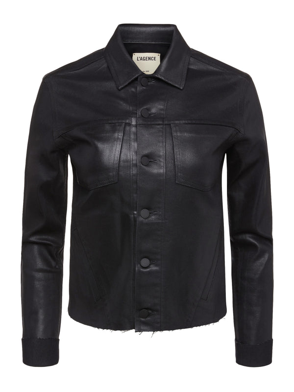 L'AGENCE Janelle Coated Jacket In Saturated Black Coated