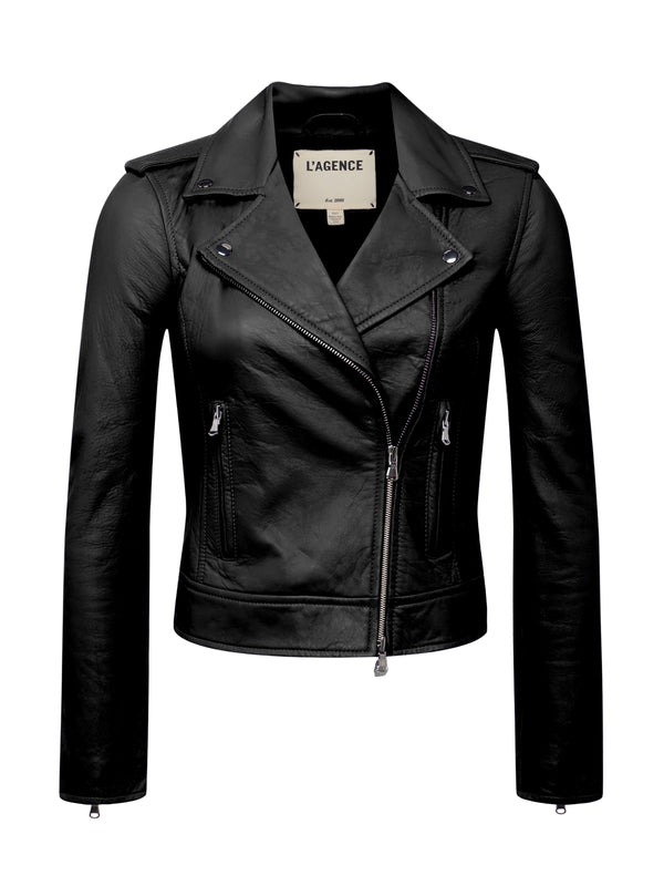 L'AGENCE Biker Leather Jacket In Black