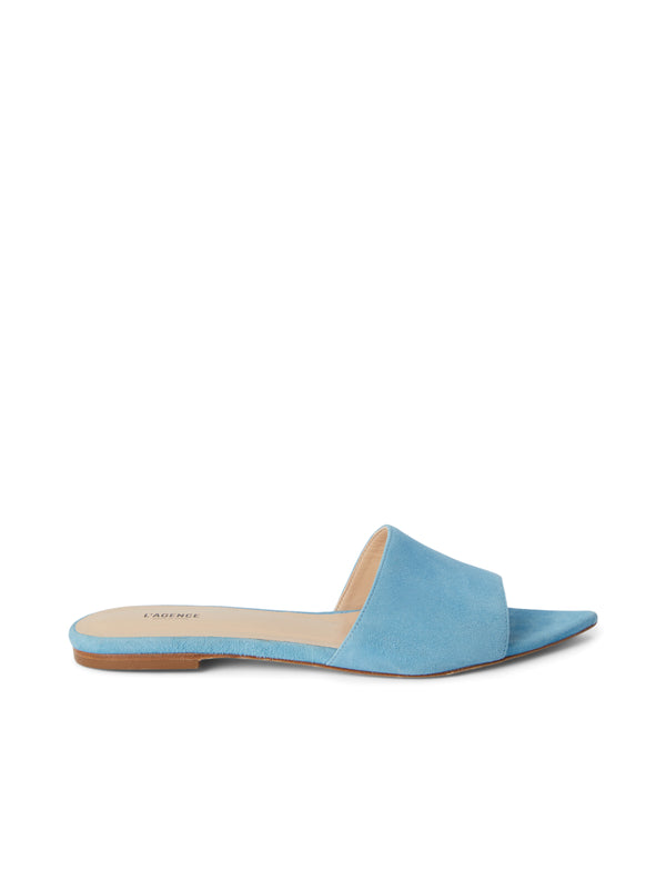 L'AGENCE Serena Flat Sandal In Baltic Sea Suede