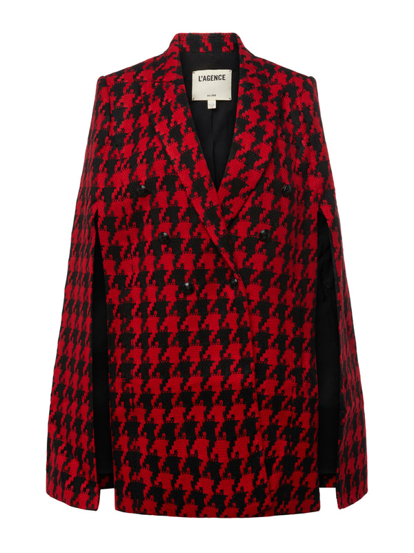 L'AGENCE Delta Cape Blazer In Red Dahlia/Black Houndstooth