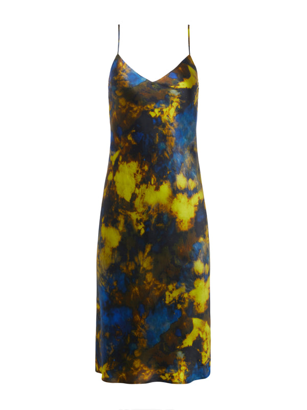 L'AGENCE Jodie Slip Dress In Blue/Chartreuse Tie Dye