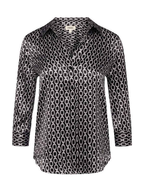 L'AGENCE Dani Blouse In Black/Ivory Three Tone Chain