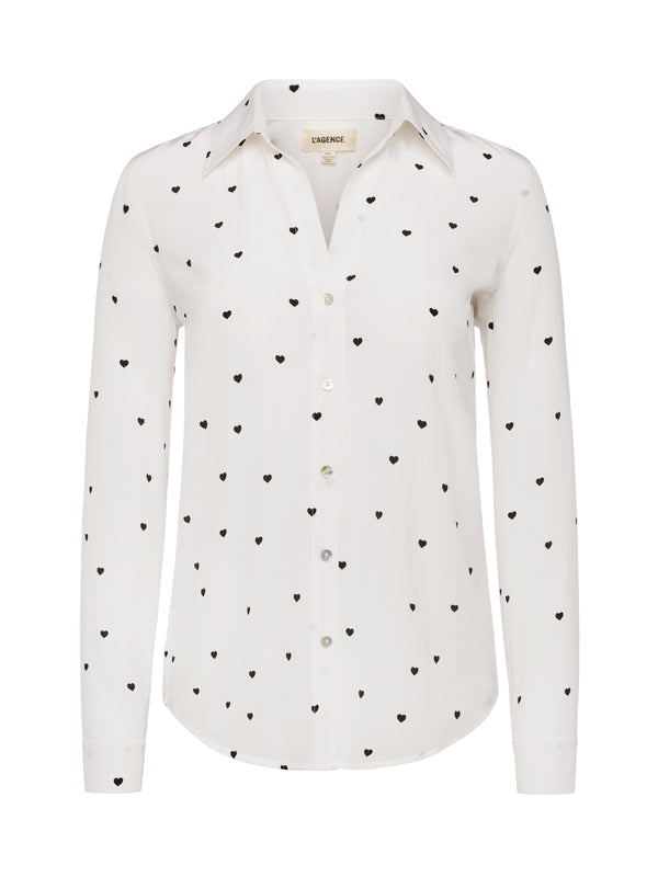 L'AGENCE Nina Blouse In Ivory/Black Scatter Hearts