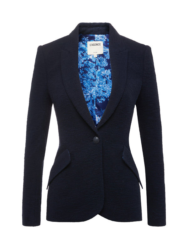 L'AGENCE Chamberlain Tweed Blazer In Midnight/Tropical Toile