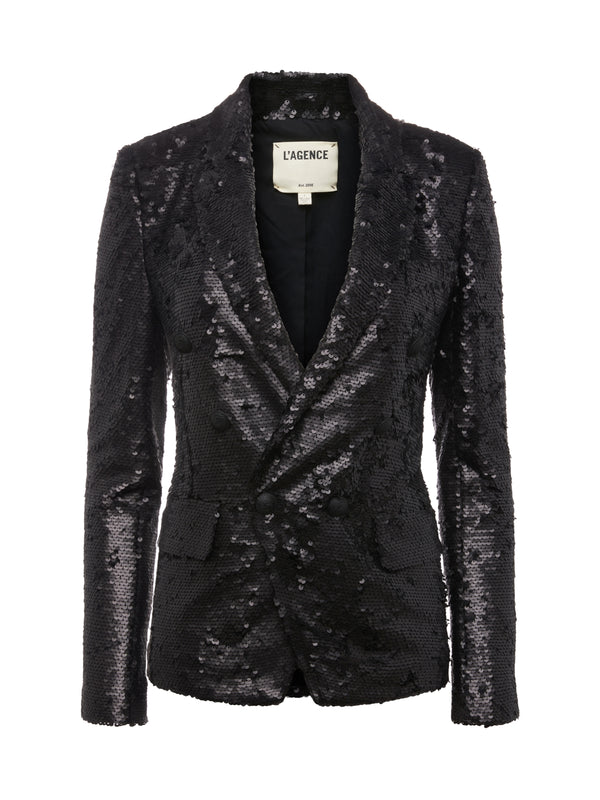 L'AGENCE Kenzie Sequin Blazer In Matte Black Sequin