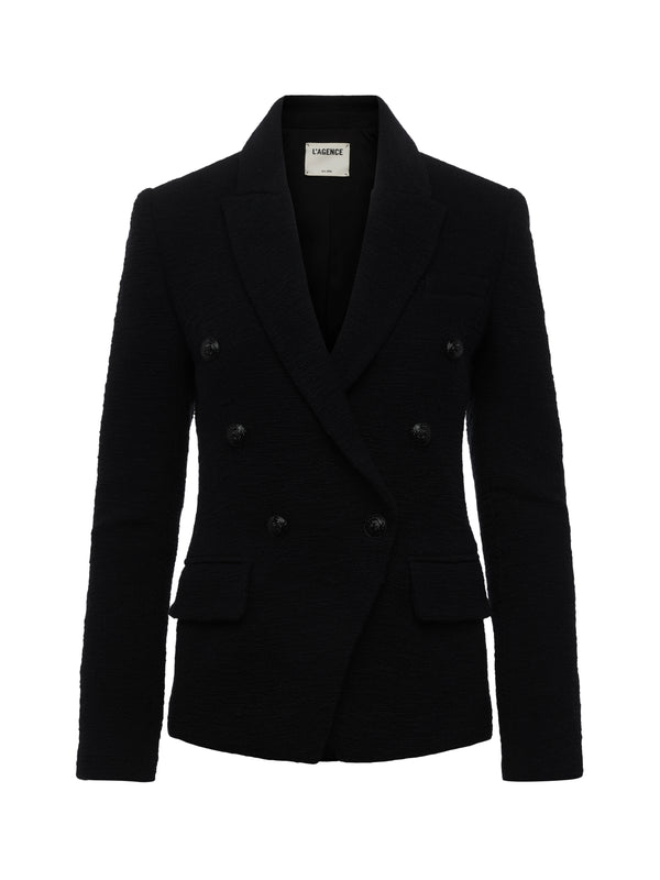 L'AGENCE Kenzie Tweed Blazer In Black/Black