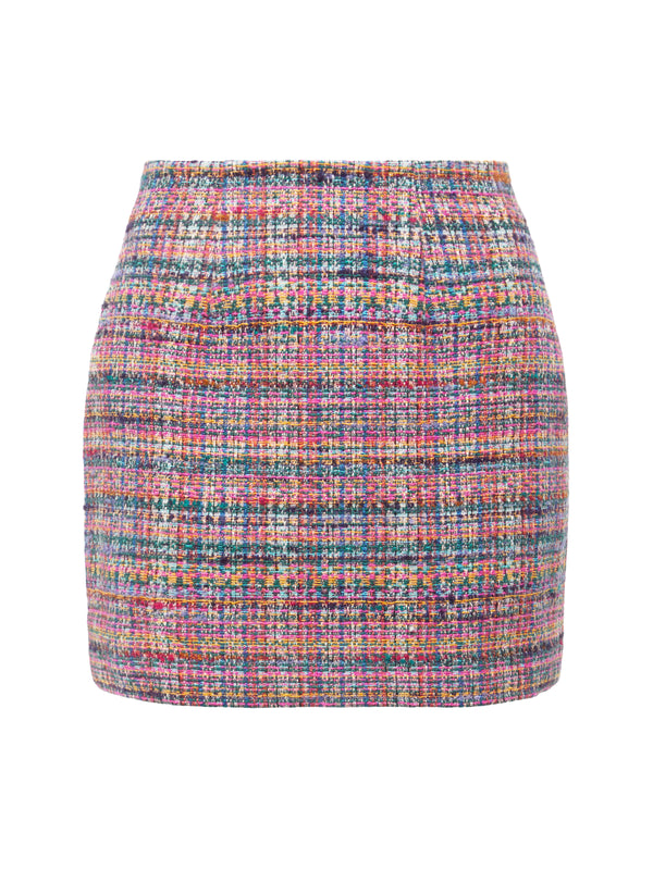 L'AGENCE Livia Tweed Mini Skirt In Pink Multi