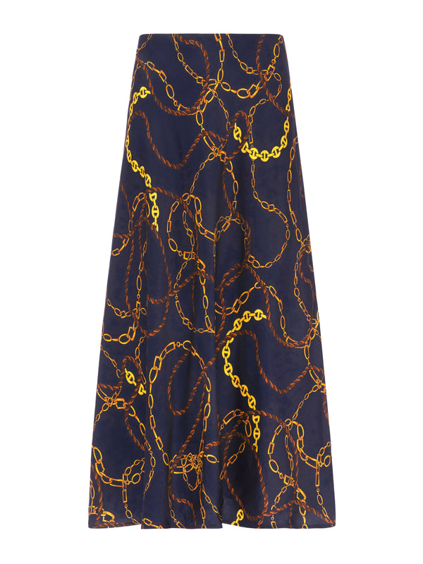 L'AGENCE Clarisa Skirt In Midnight/Gold Lasso Chain