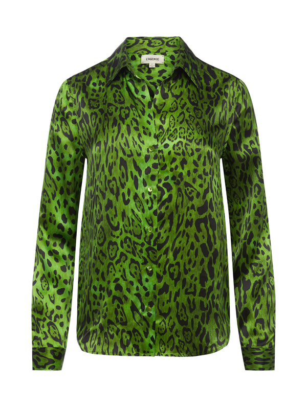 L'AGENCE Tyler Blouse In English Ivy Multi Bright Cheetah