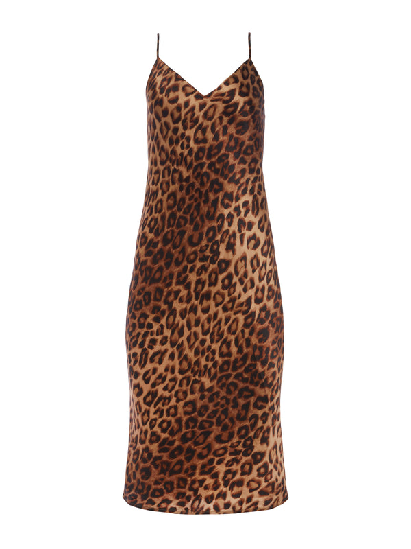 L'AGENCE Jodie Slip Dress In Dark Brown/Black Large Cheetah