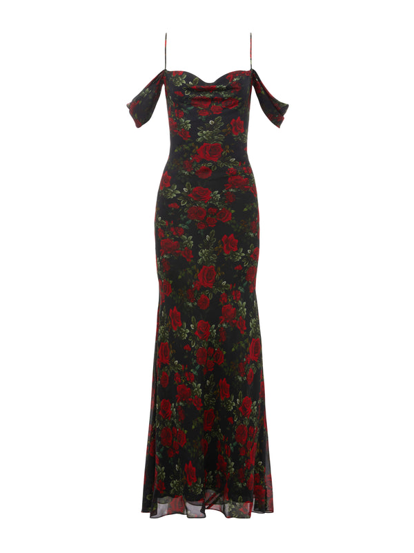 L'AGENCE Kenna Dress In Black/Red Rose