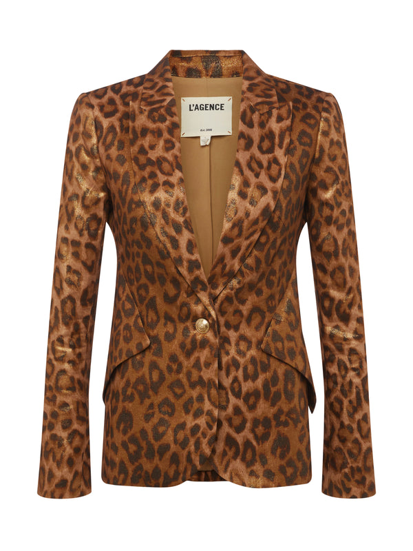 L'AGENCE Chamberlain Linen Blazer In Gold Multi Foil Large Cheetah