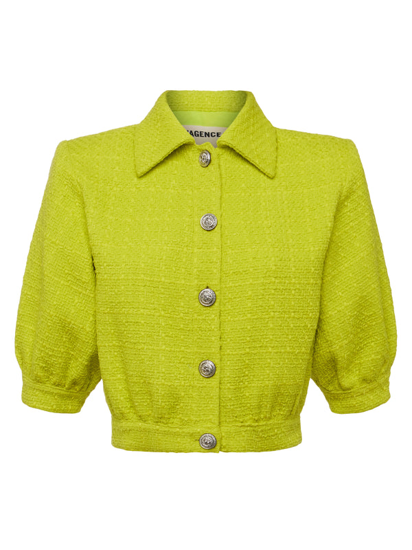 L'AGENCE Cove Tweed Jacket In Lime