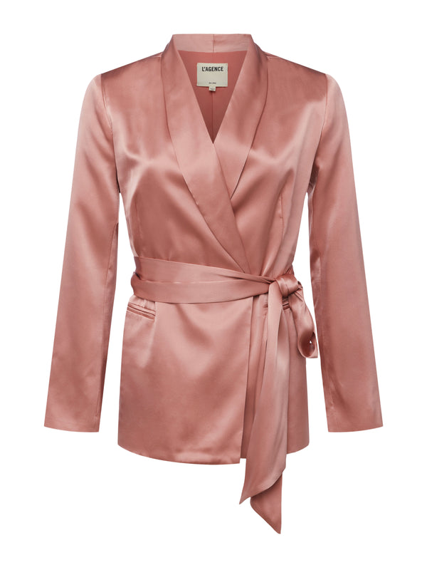 L'AGENCE Everly Wrap Blazer In Rose Tan