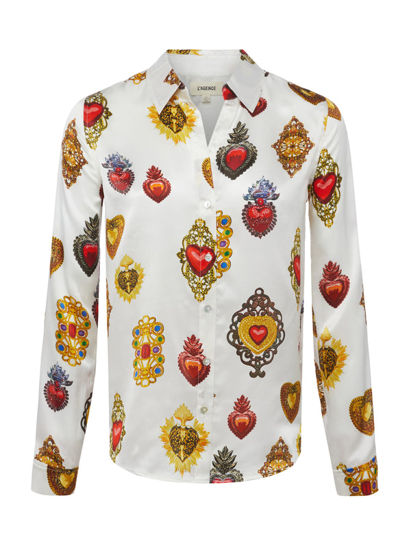 L'AGENCE Tyler Blouse In White Multi Large Jewel