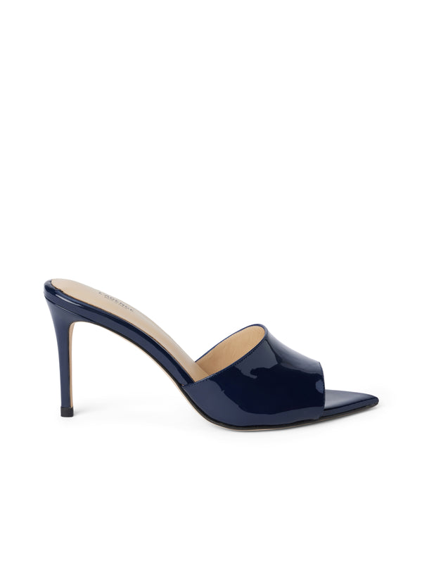 L'AGENCE Lolita Open Toe Mule In Navy Patent Leather