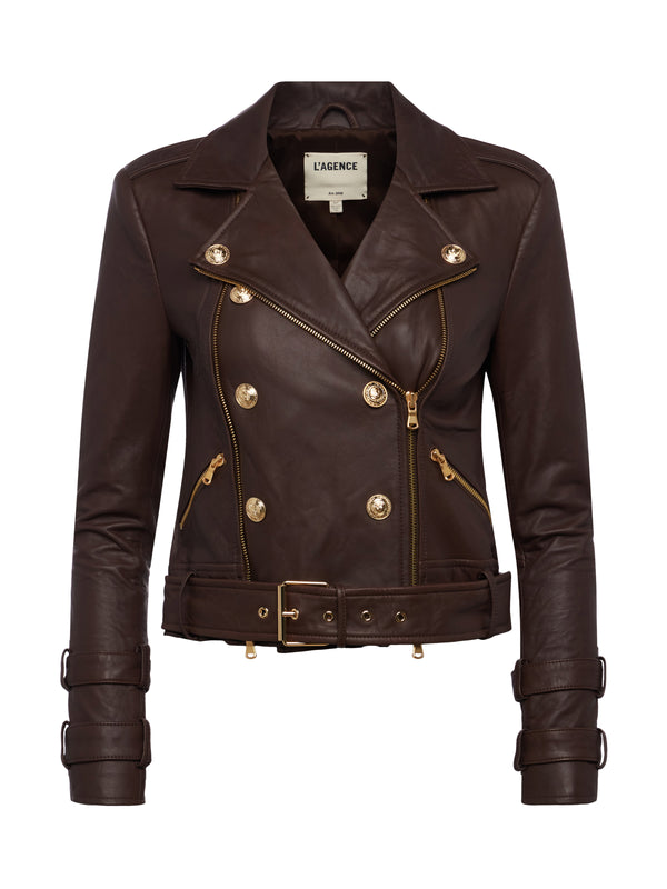 L'AGENCE Billie Belted Leather Jacket In Chocolate