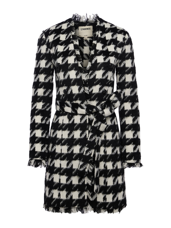 L'AGENCE Zuri Duster Cardigan In Black/Ivory Houndstooth