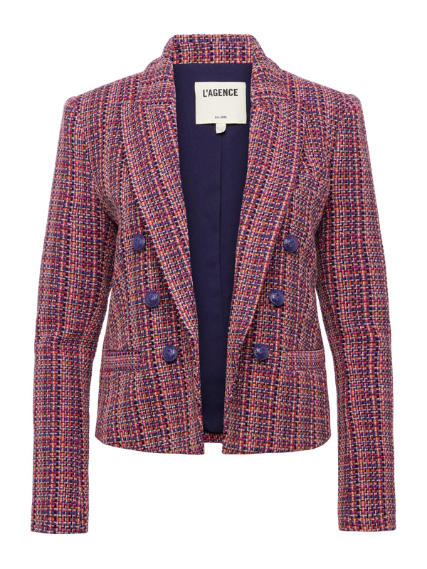 L'AGENCE Brooke Tweed Blazer In Purple Pink Multi