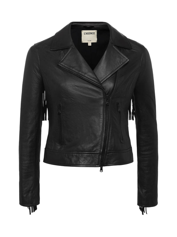 L'AGENCE Kravitz Fringe Leather Jacket In Black