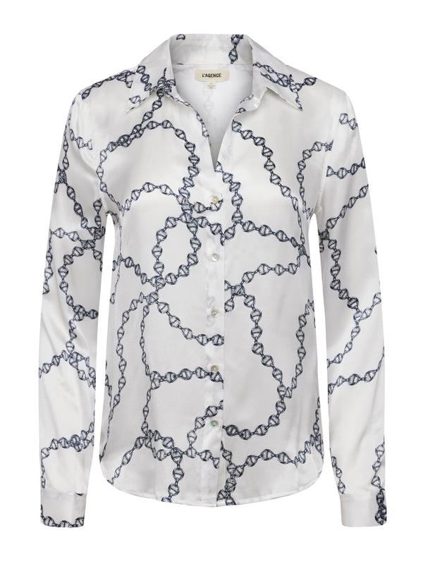 L'AGENCE Tyler Blouse In White/Silver Signature Chain