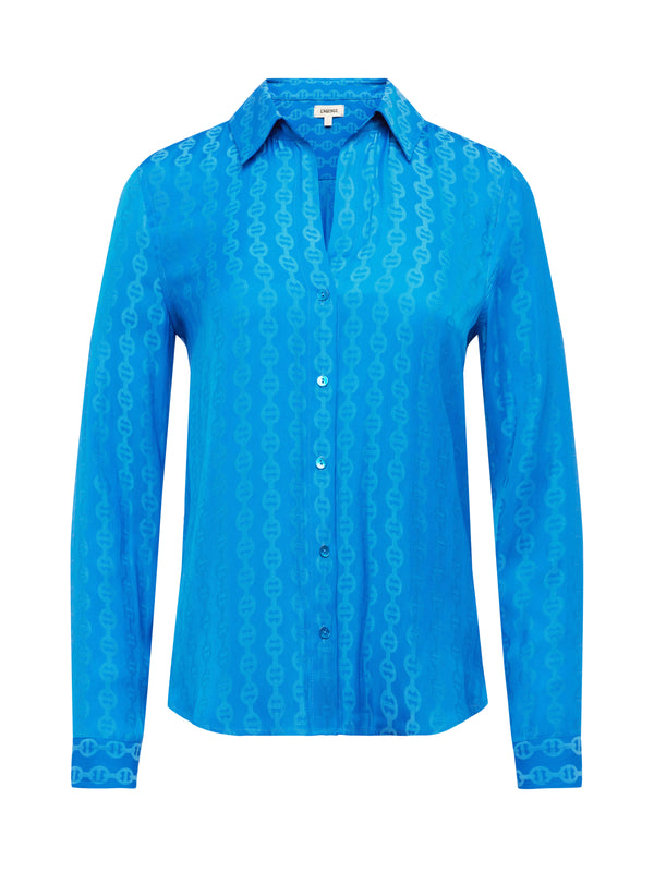 L'AGENCE Holly Blouse In Deep Sky Blue Sign Chain Stripe