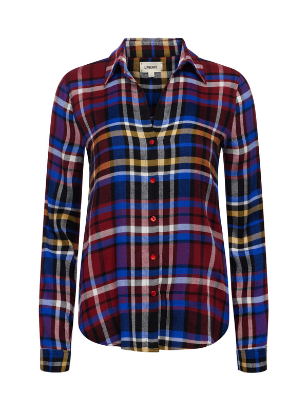 L'AGENCE Holly Blouse In Multi Scarf Plaid