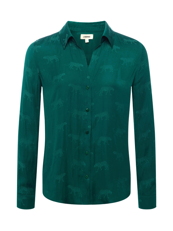 L'AGENCE Holly Blouse In Botanical Green Panther