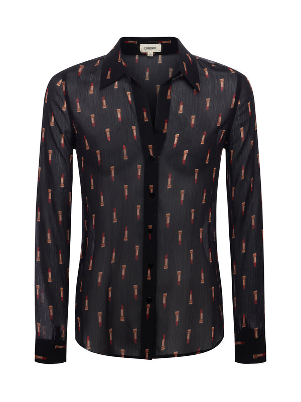 L'AGENCE Laurent Blouse In Muted Lipstick Print