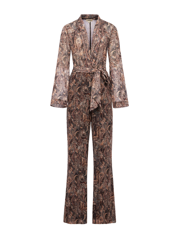 L'AGENCE Echo Jumpsuit In Brown Multi Neutral Paisley
