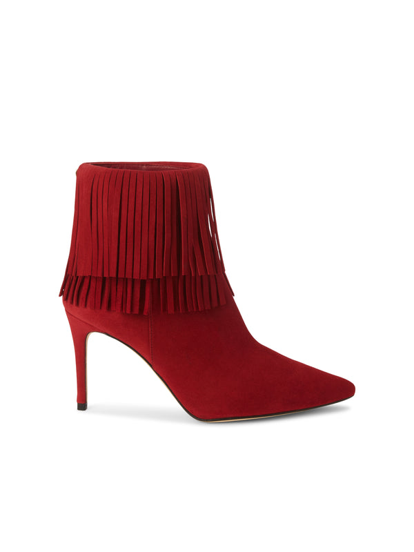 L'AGENCE Mathilde Fringe Bootie In Red Dahlia Suede