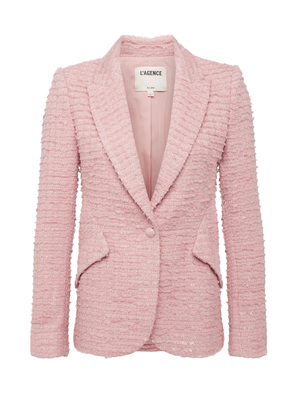L'AGENCE Chamberlain Tweed Blazer In Dusty Pink