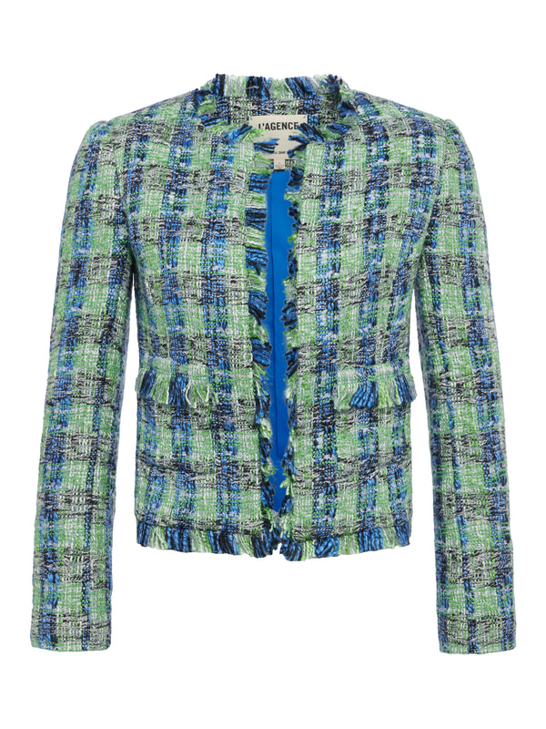 L'AGENCE Angelina Tweed Blazer in Green/Blue Multi