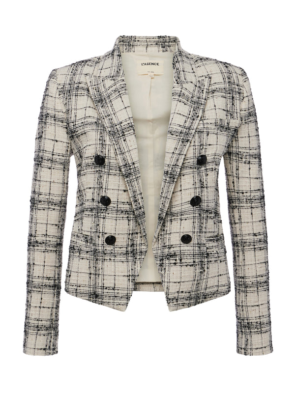 L'AGENCE Brooke Tweed Blazer in Ecru/Black