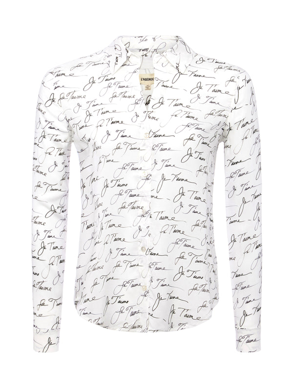 L'AGENCE Holly Blouse in White/Black Je T'Aime Writing