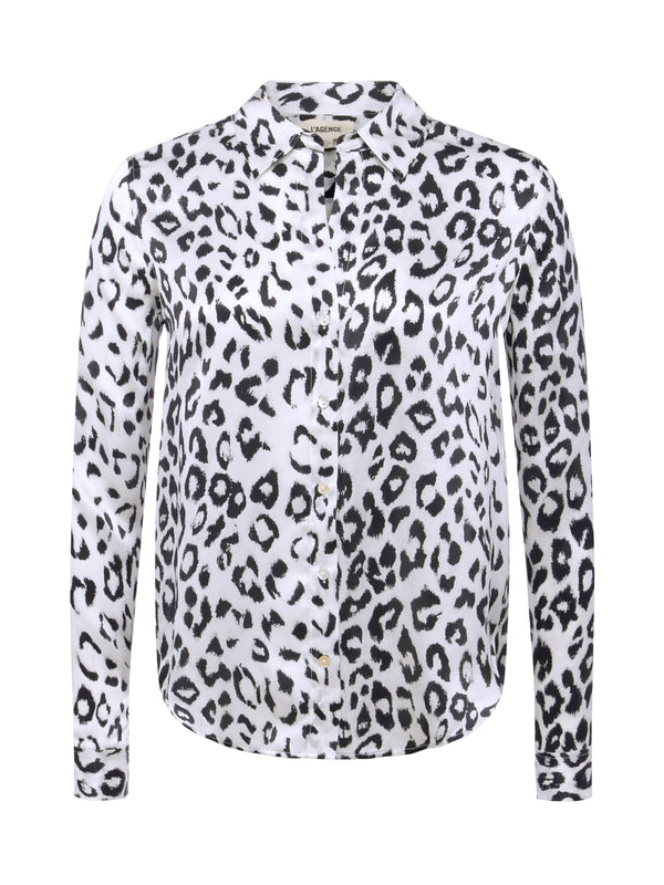 L'AGENCE Tyler Blouse in White/Black Multi Large Cheetah
