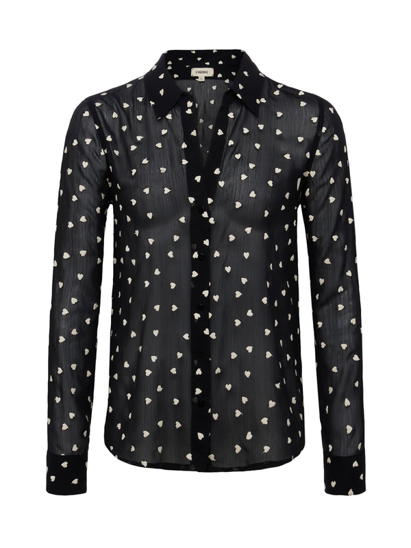 L'AGENCE Laurent Blouse in Black/Ivory Heart Embroidery