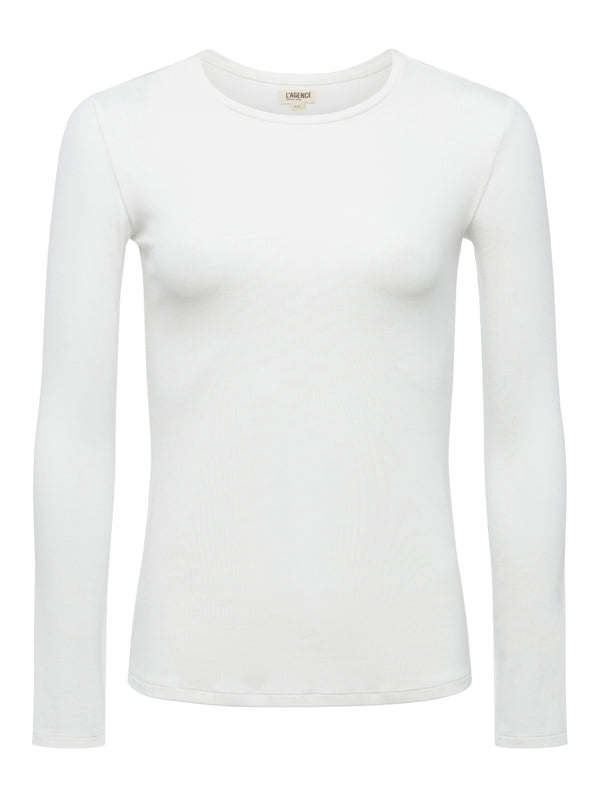 L'AGENCE Tess Long Sleeve Tee in White Micro Modal