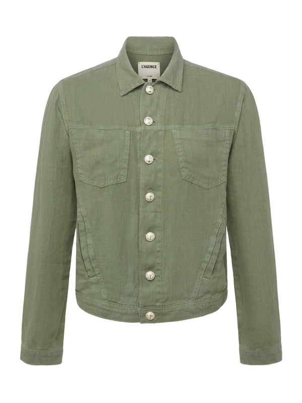 L'AGENCE Celine Linen Jacket in Soft Army