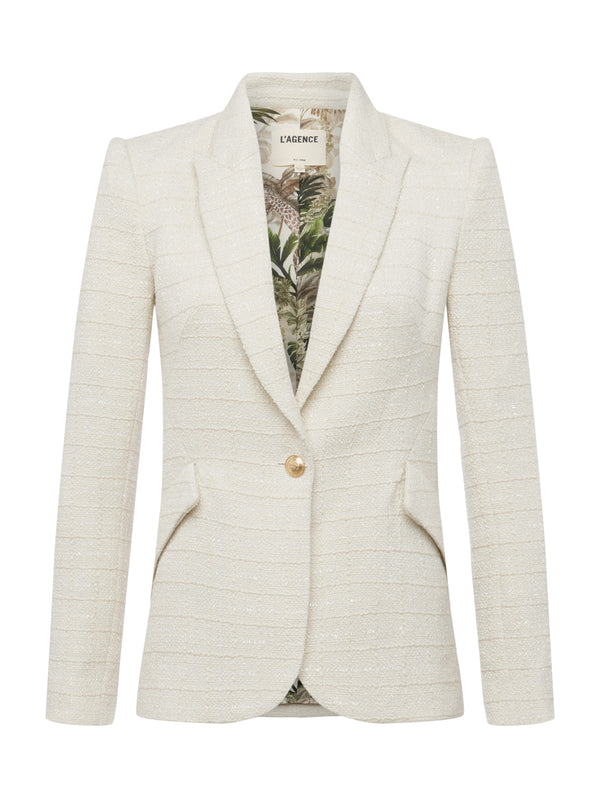 L'AGENCE Chamberlain Tweed Blazer in Ecru/Vintage Safari