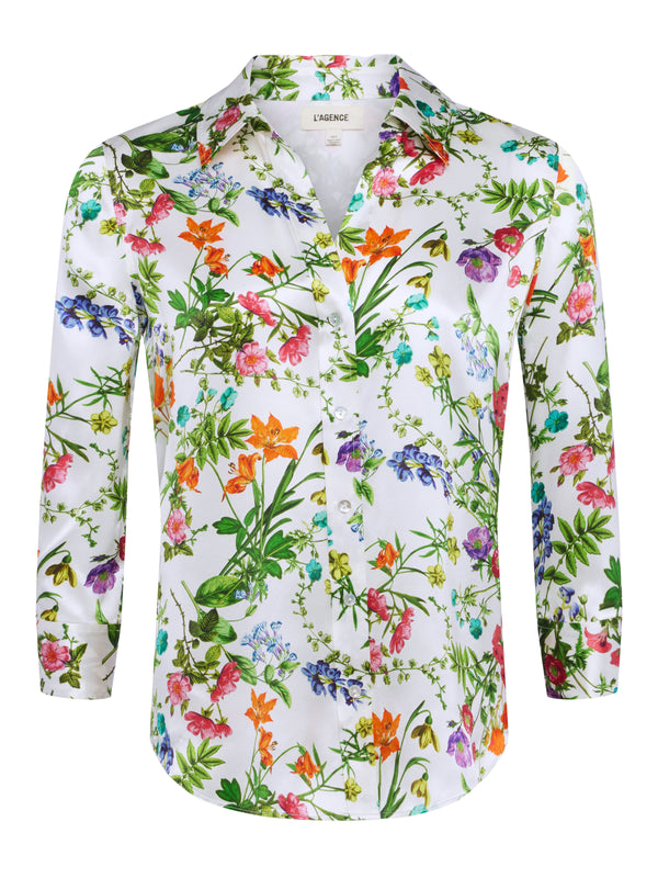 L'AGENCE Dani Blouse in White Multi Tropical Botanical