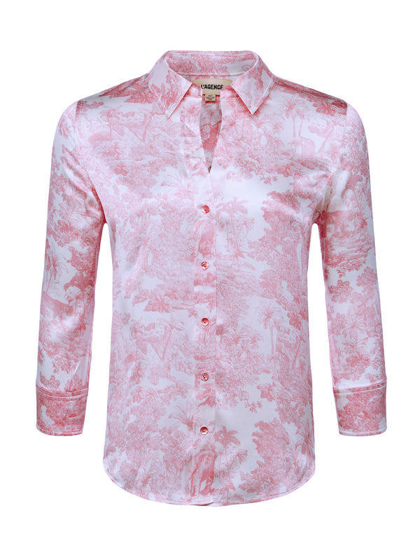 L'AGENCE Dani Blouse in Rose Tan Multi Tropical Toile