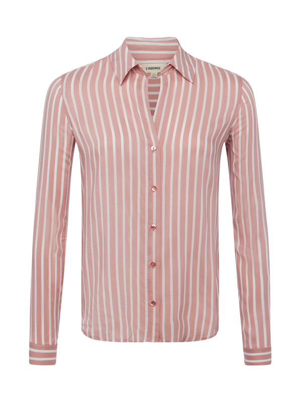 L'AGENCE Holly Blouse in Rose Tan/Ivory Stripe