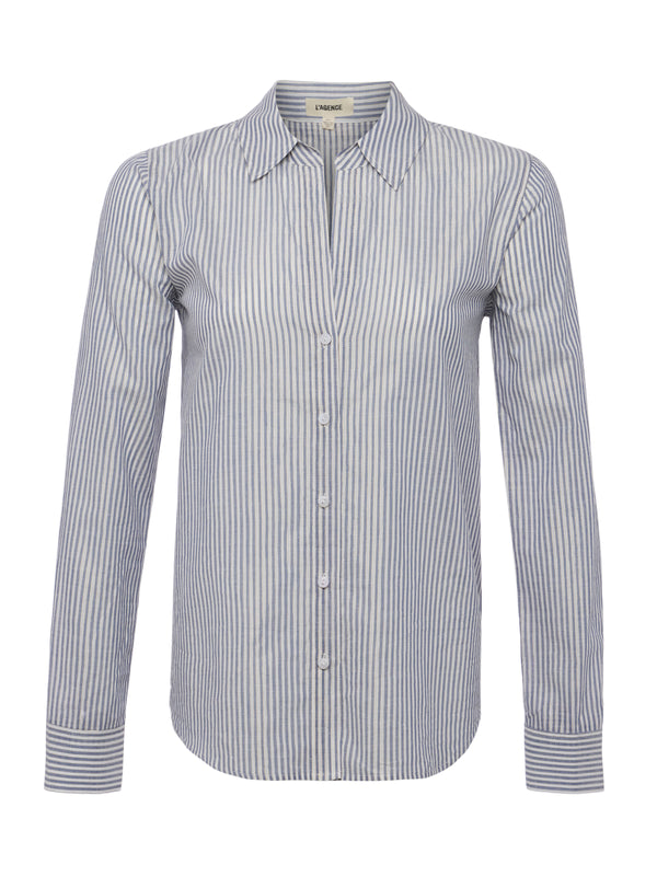 L'AGENCE Laurent Blouse in Ivory/Blue/Gold Stripe