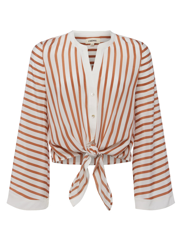 L'AGENCE Charlize Blouse in Soft Tan/Ivory Stripe
