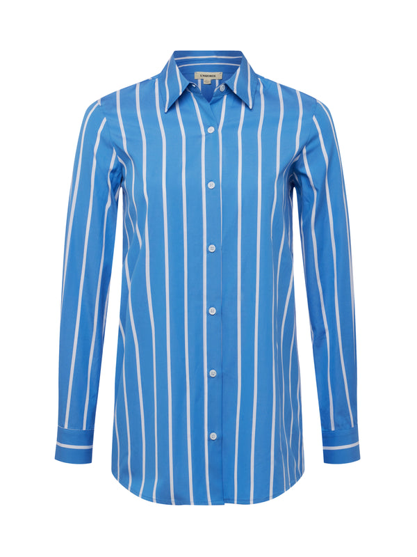 L'AGENCE Layla Tunic Blouse in Bright Blue/White Stripe