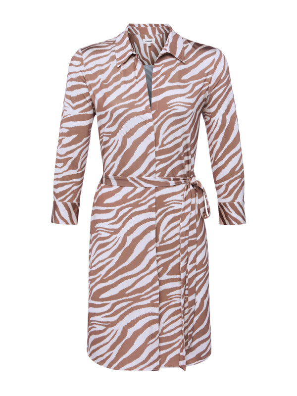 L'AGENCE Addison Shirt Dress in Soft Tan/Ecru Zebra